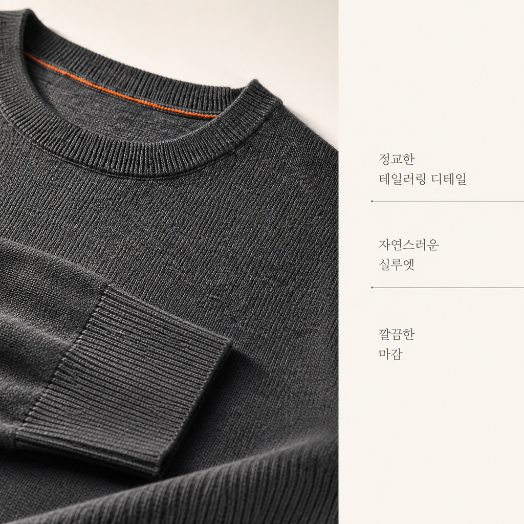남성용 얇은 라운드넥 니트