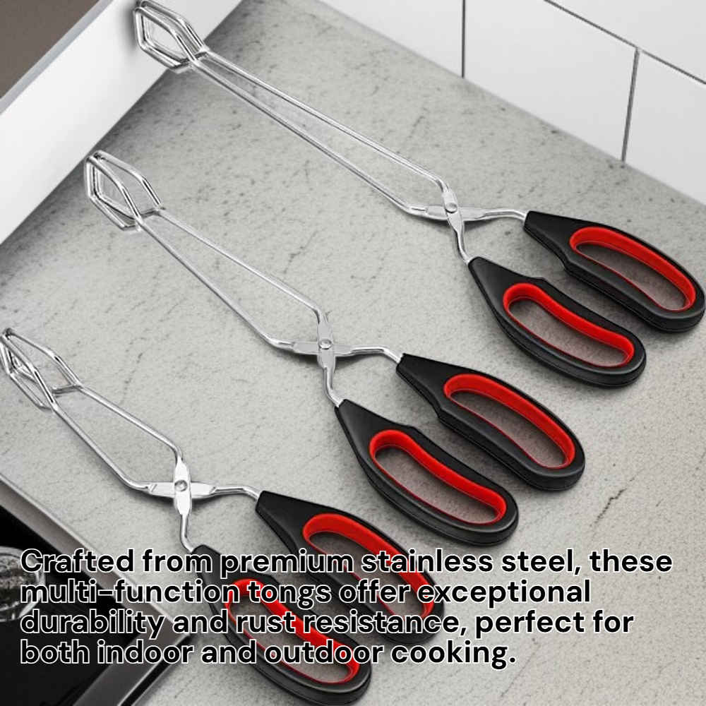 Stainless Steel Multi-Function BBQ Tongs, Charcoal and Bread Clip