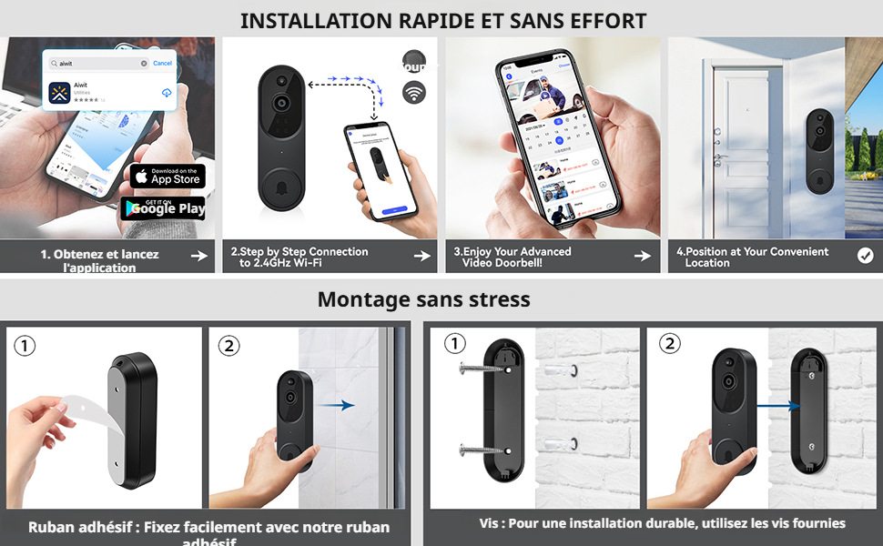 Sonnette sans fil résistante aux intempéries pour extérieur