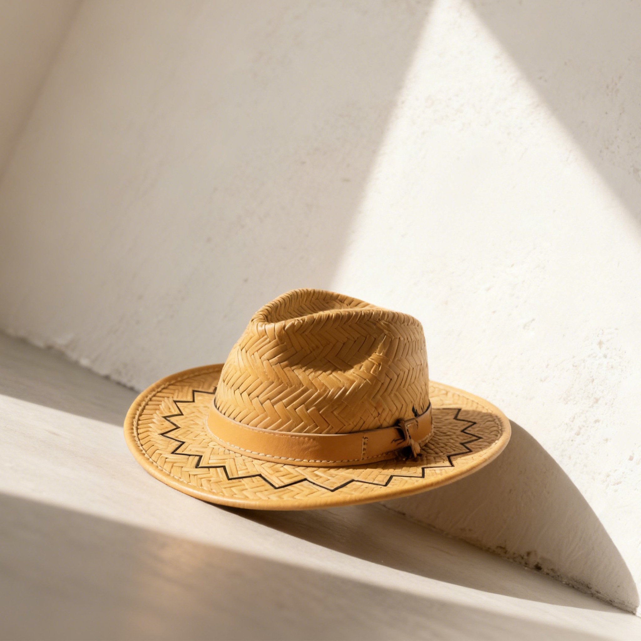 여름용 남성 라탄 모자 착용 모습