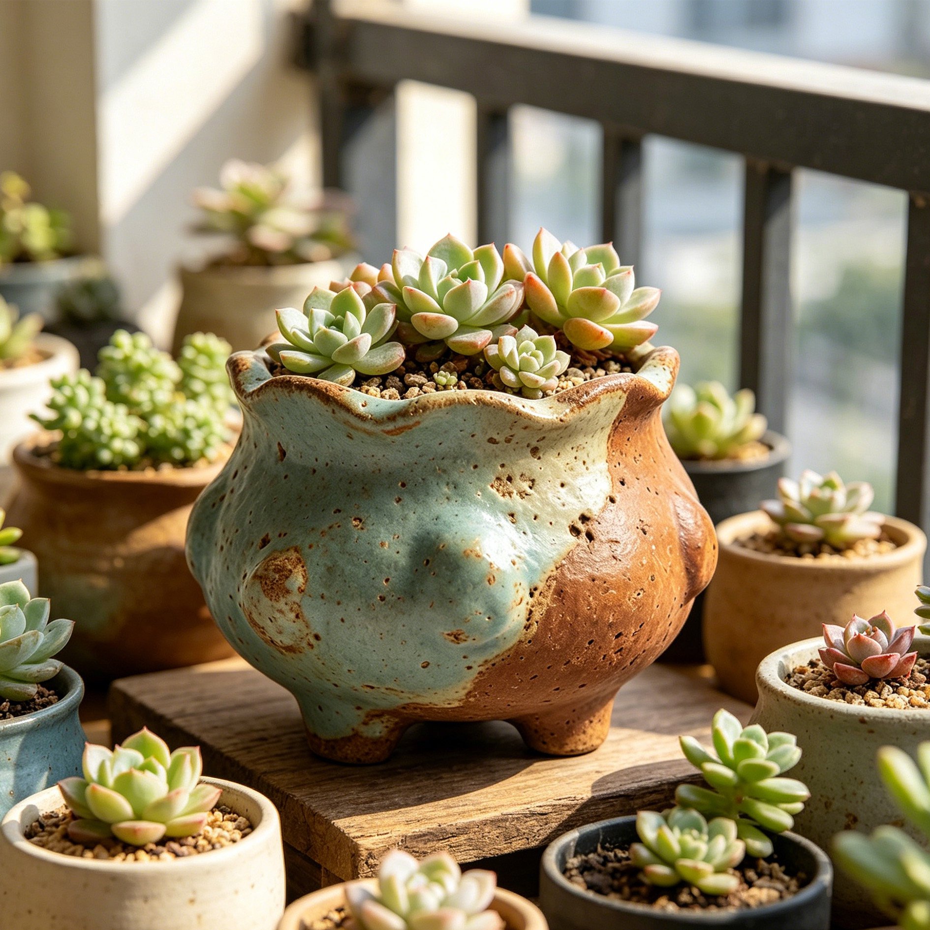 Schlichter Sukkulenten-Blumentopf aus grober Keramik