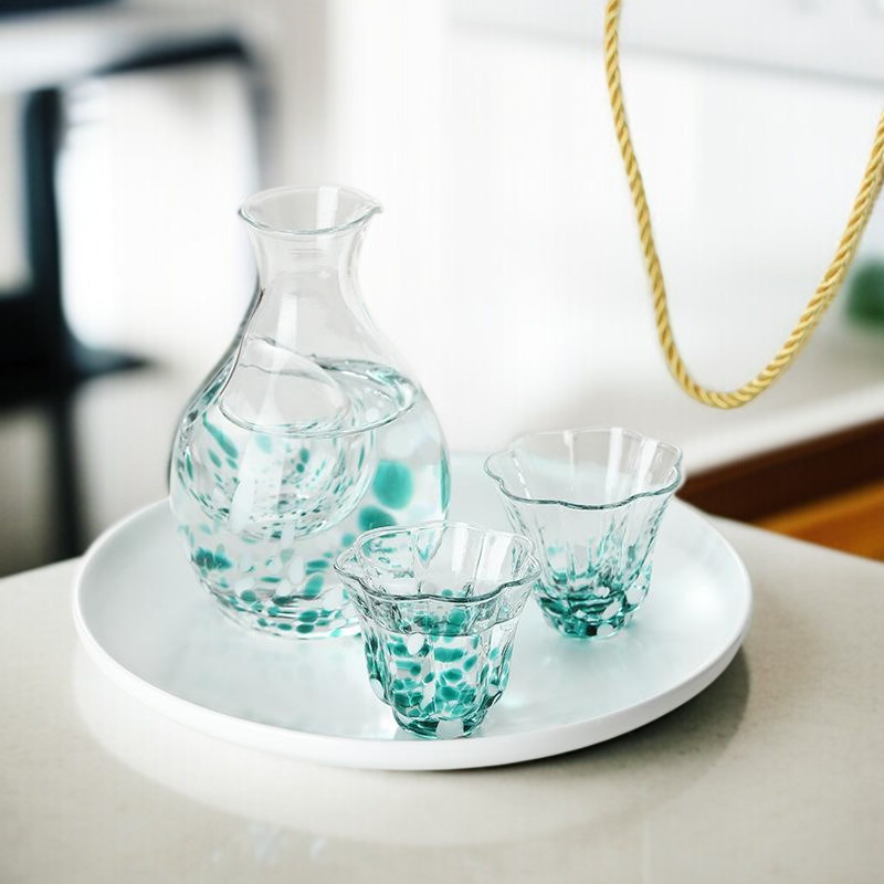 Kristallglas Sake-Set im japanischen Stil, 1 Topf und 2 Tassen, ideales Geschenk