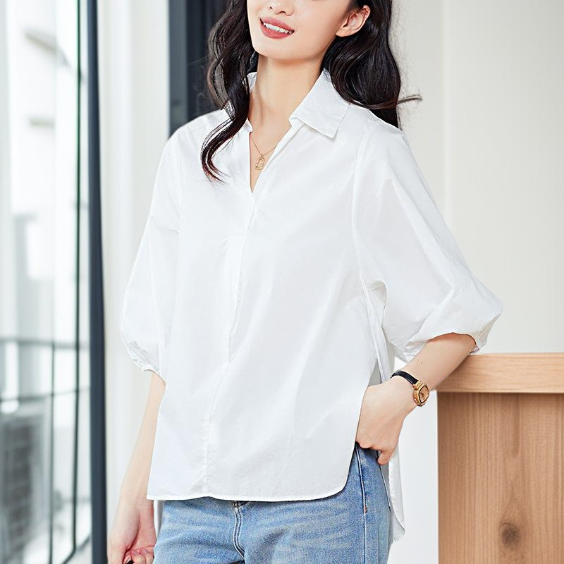 칼라 옆트임 칠부 블라우스 여 2025 봄여름 신상 캐주얼 코디 상의