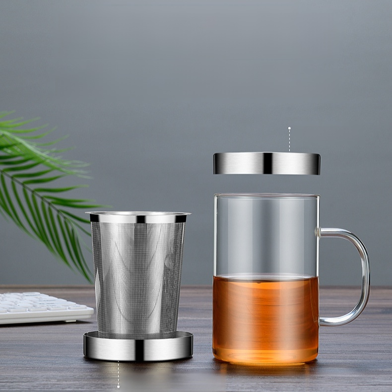 Glass Stainless Steel Filter Tea Cup