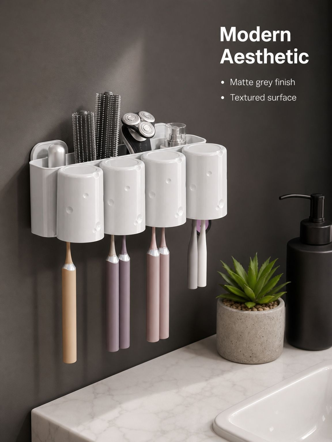 No-drill toothbrush stand keeping the sink counter clear