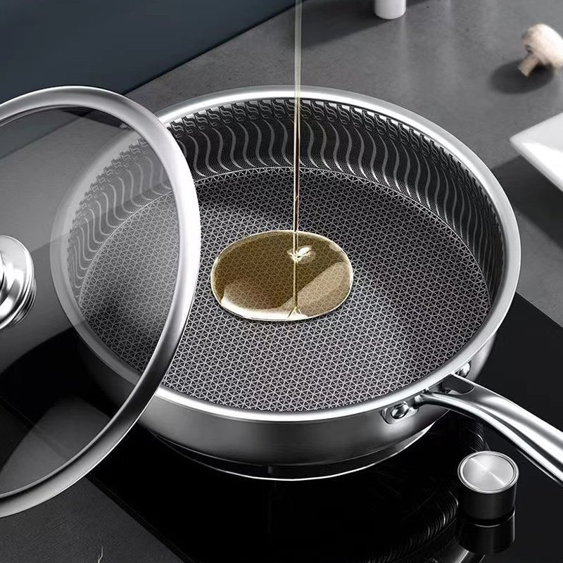 กระทะสแตนเลส 316 ลายรังผึ้งเคลือบสารกันติด