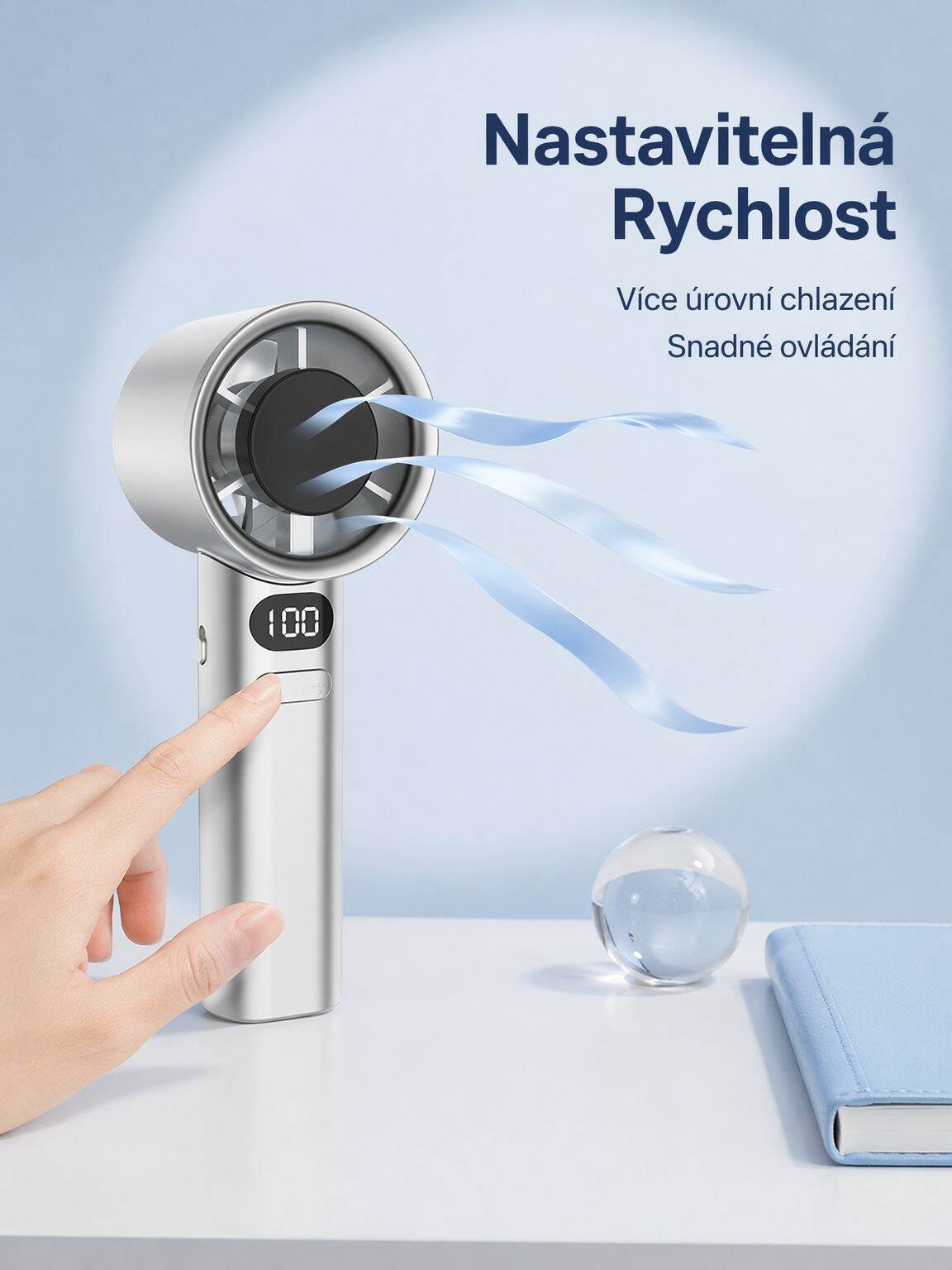 Přenosný USB ventilátor, vhodný do kanceláře i domácnosti, s nastavitelnými rychlostmi