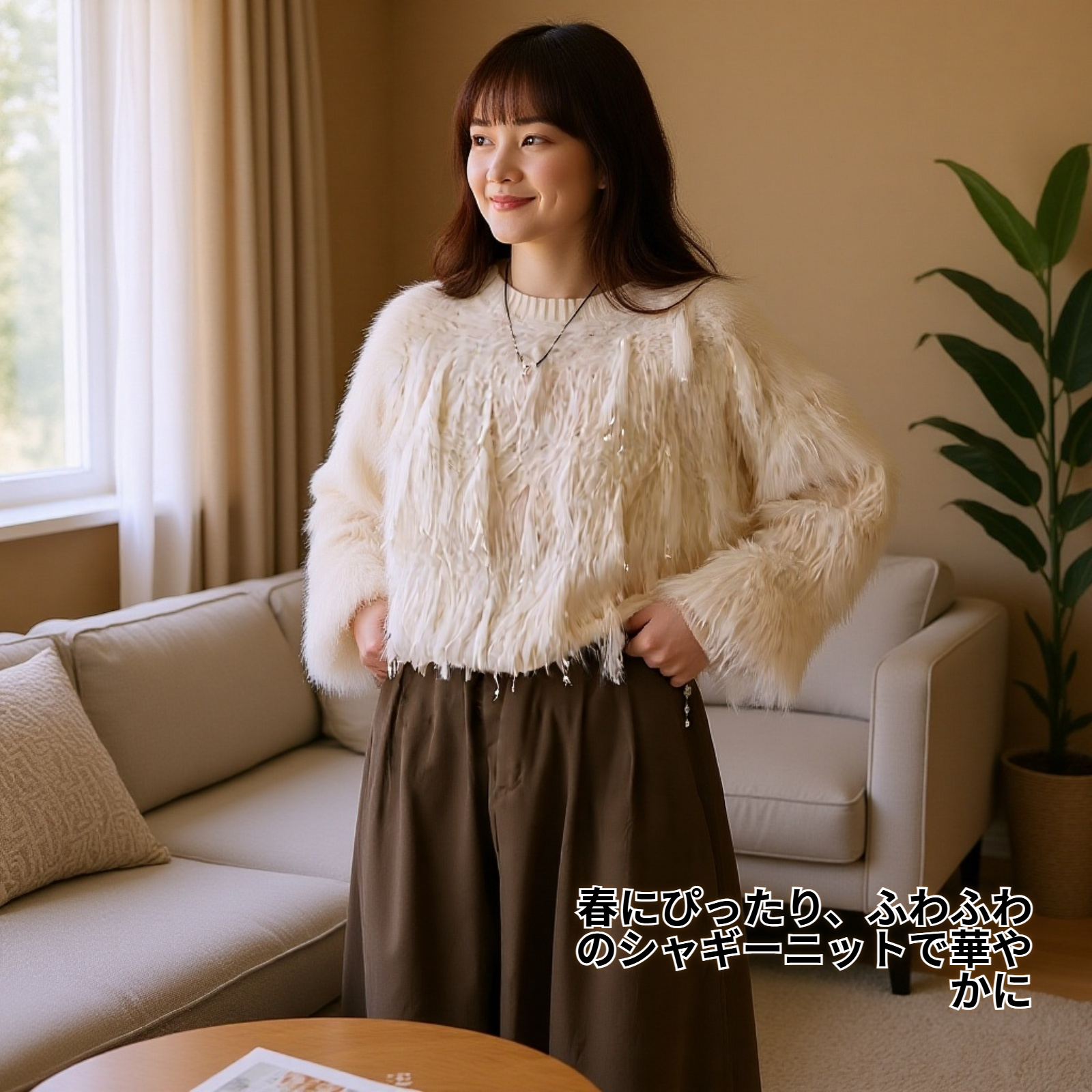 【春の主役級トップス】レディース ニット セーター フリンジ シャギーニット ふわふわ 長袖 おしゃれ 大人可愛い 映えトップス デート