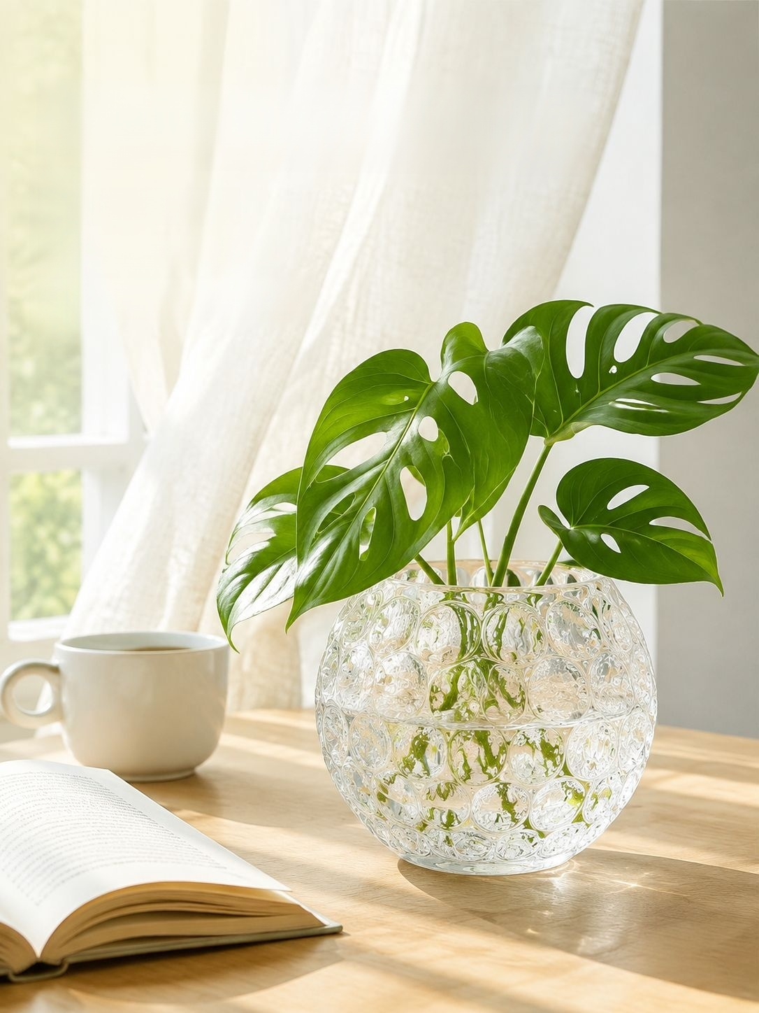 Florero de vidrio transparente redondo simple y creativo para plantas hidropónicas