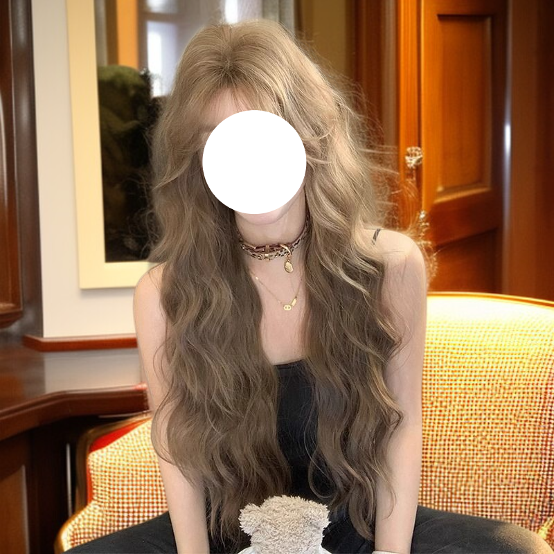 릴렉스 스타일 롱 컬리 브라운 풀 위그
