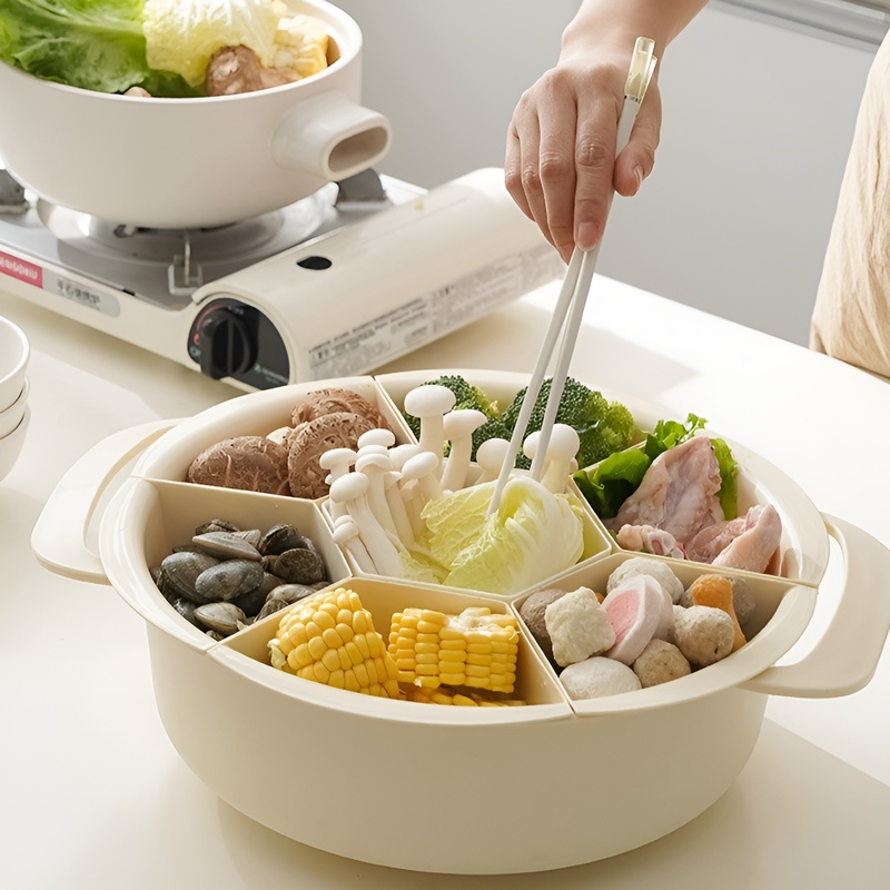 Versatile Sectioned Plate for Food and Pot Serving
