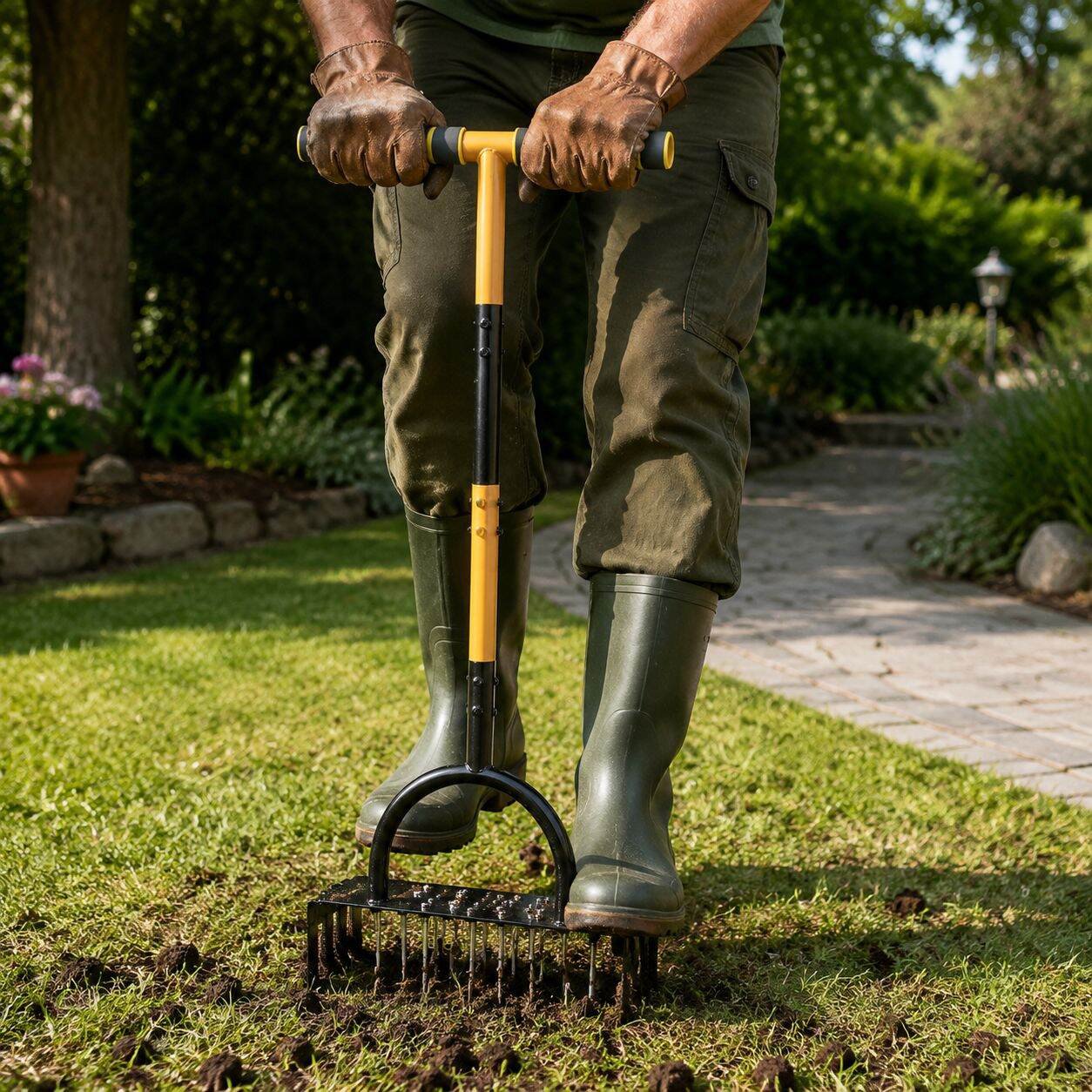 Rasen-Belüfter mit Kohlenstoffstahl, Handlauf-Design, geeignet für Garten und Rasen