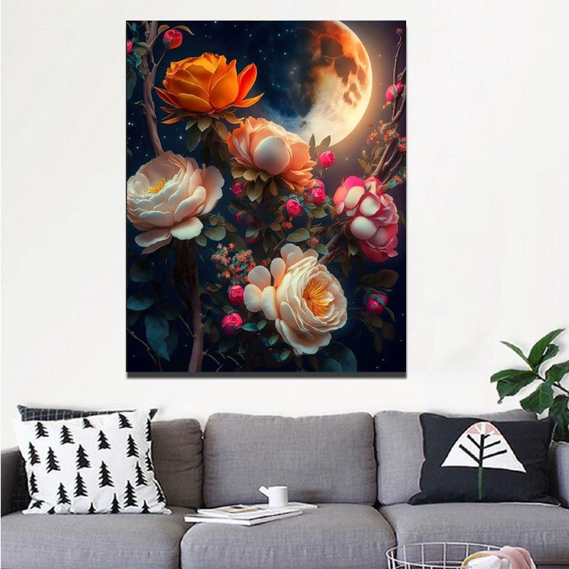 Moonlight Floral Diamond Painting Full Drill Living Room Decor