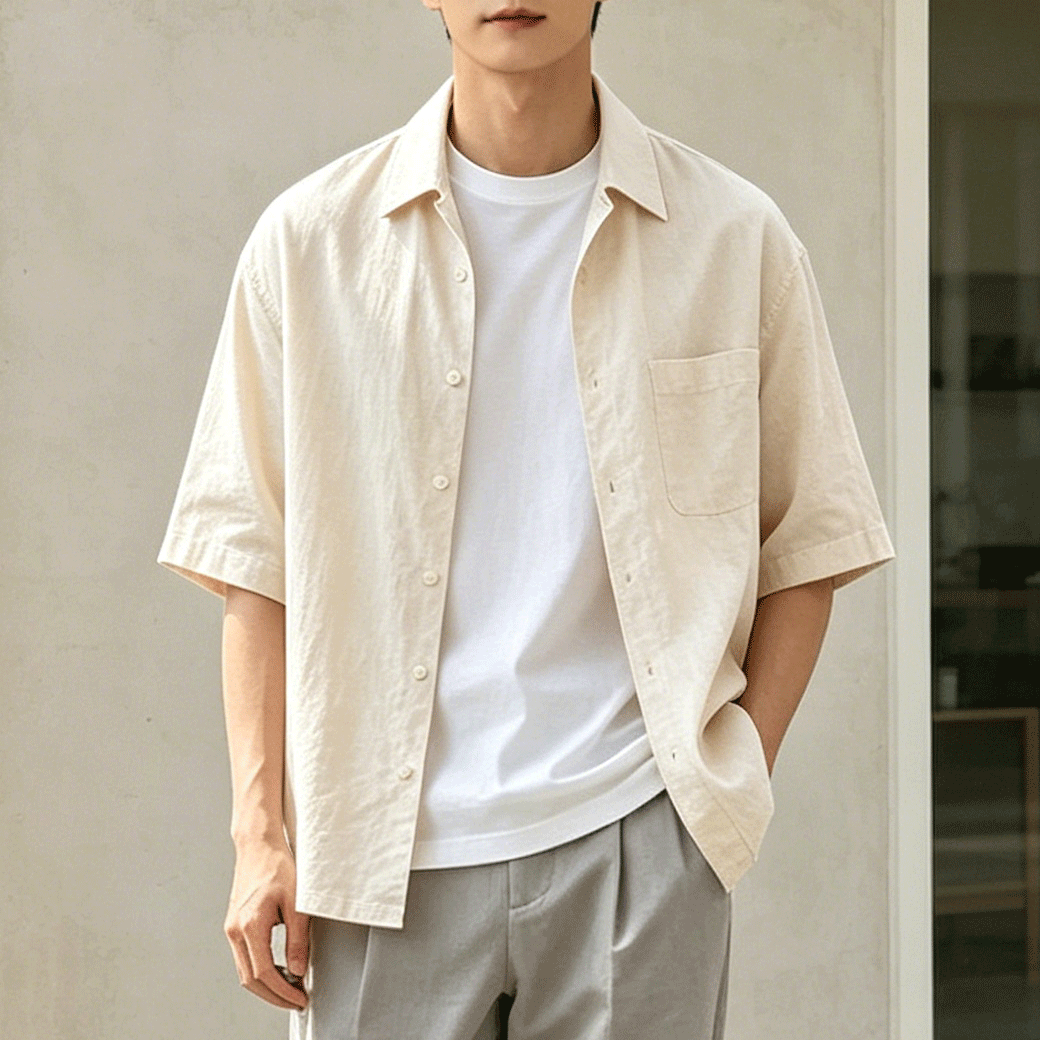 솔리드 컬러 캐주얼 셔츠