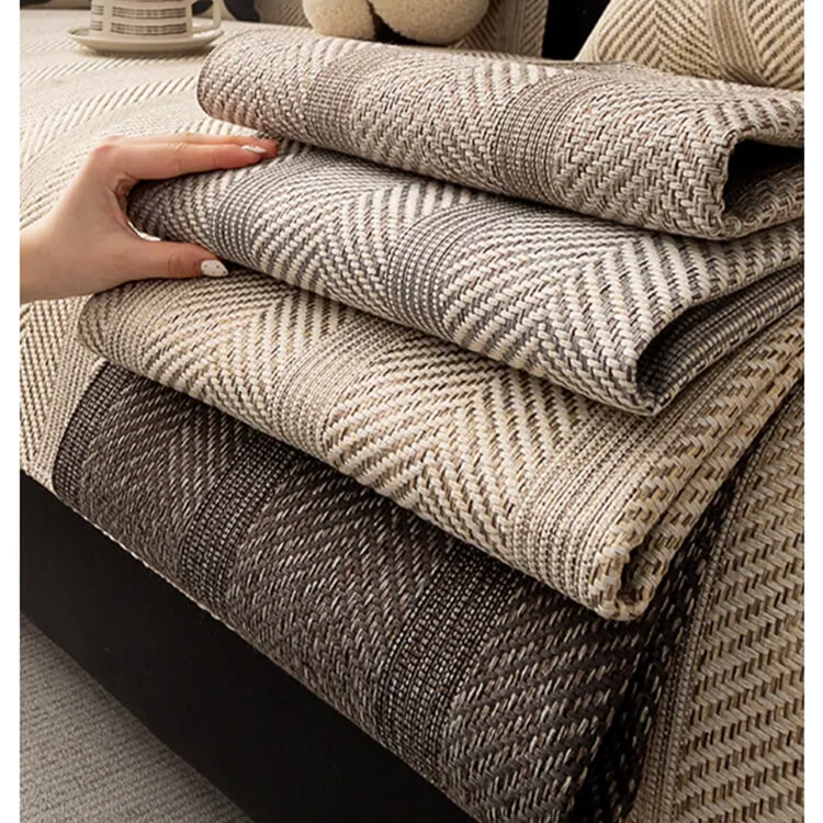 四季用リネン風ヘリンボーン柄ソファマット