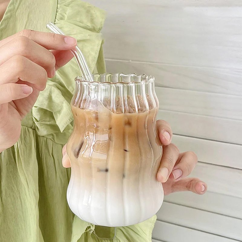 빈티지 잔 독특한 모양 물결 모양 커피 잔