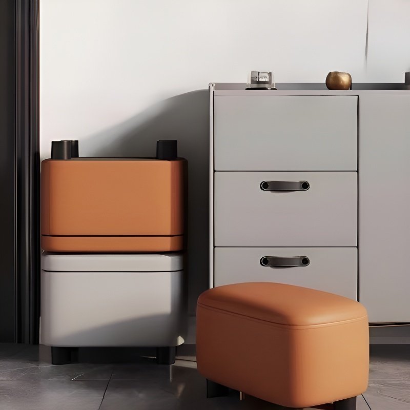 Leather upholstered shoe changing stool