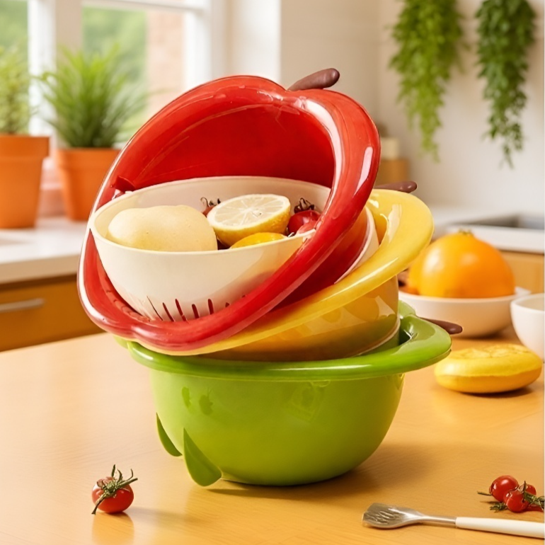 تصميم مبتكر لسلة غسيل وتجفيف الخضروات