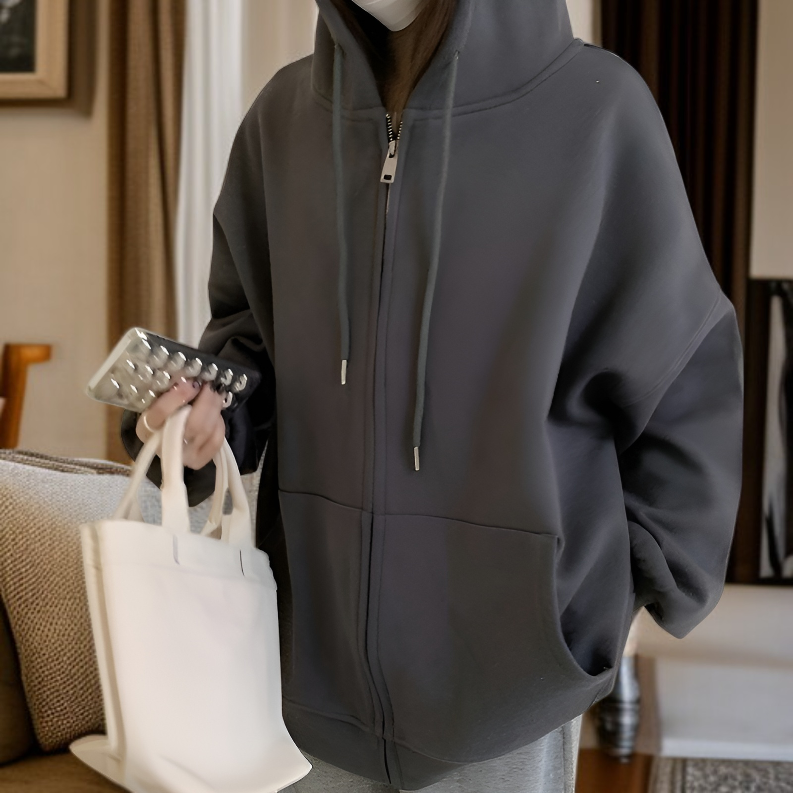 レディースゆったりフードパーカー