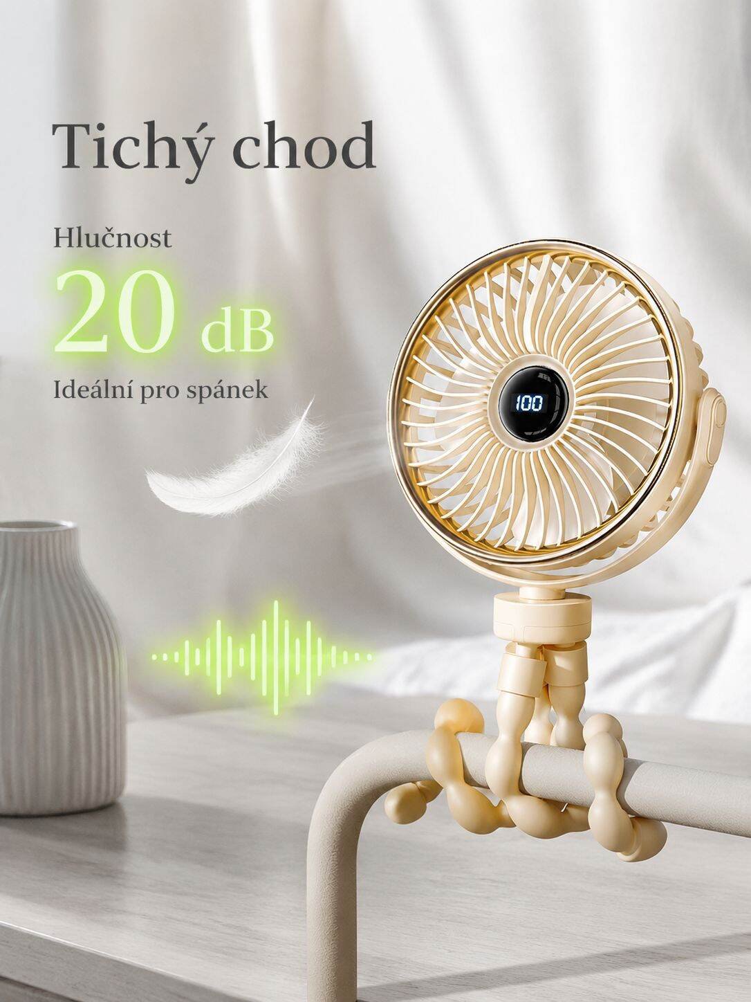 Domácí dobíjecí tichý ventilátor chobotnice na kočárek