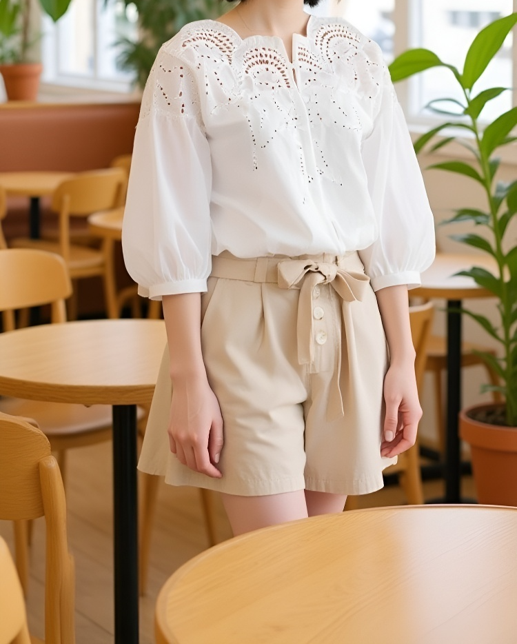 Vネック オフショルダー ブラウス シルエット写真