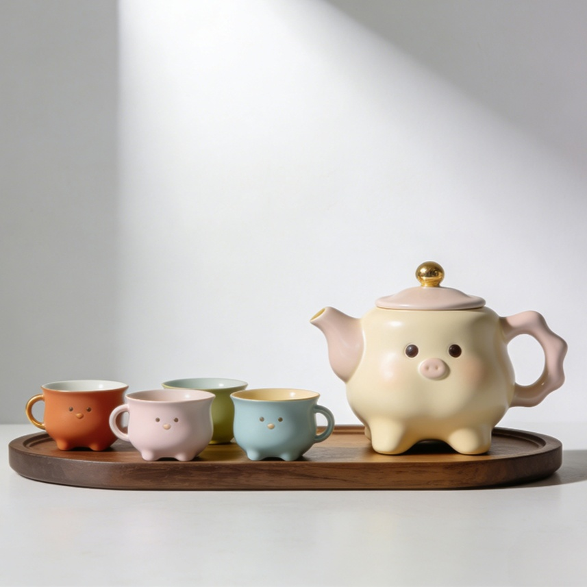 가정용 주전자 컵 차 트레이 조합 세트