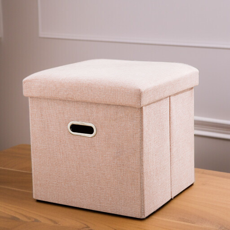 Przenośny składany stołek do przechowywania z imitacji lnu, do zmiany obuwia w domu