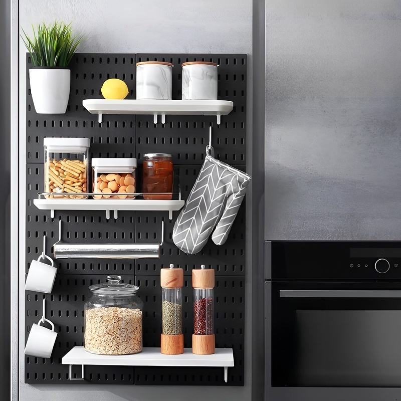 廚房牆面壁掛收納架，免打孔白色組合置物架