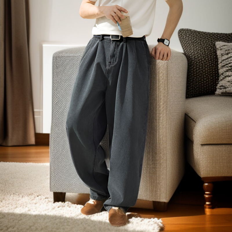 2026春季新款 水洗做旧牛仔裤 大尺寸 舒适 休闲 轻便 男士裤子 复古弯刀裤 直筒宽松长裤