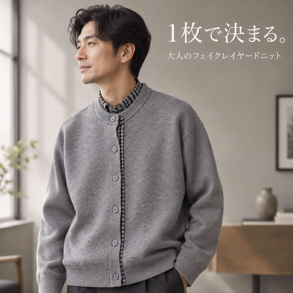 紳士春秋冬季レトロスタイル二重風ニットカーディガン