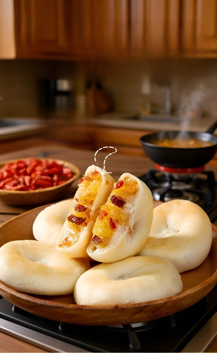 은이버섯 기장 얌 케이크 위에 얌 토핑