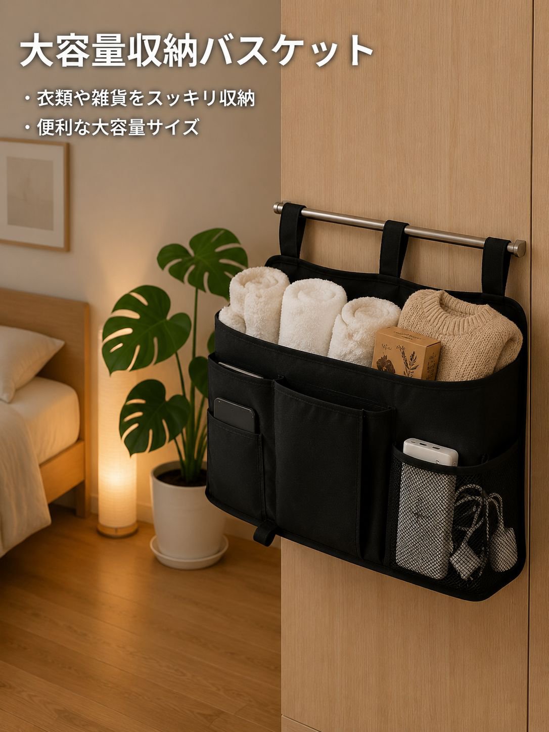 学生寮向けの壁掛け式収納バッグとバスケット。携帯電話収納バッグ、ベッドサイドやドアに取り付ける布製収納バッグなど。