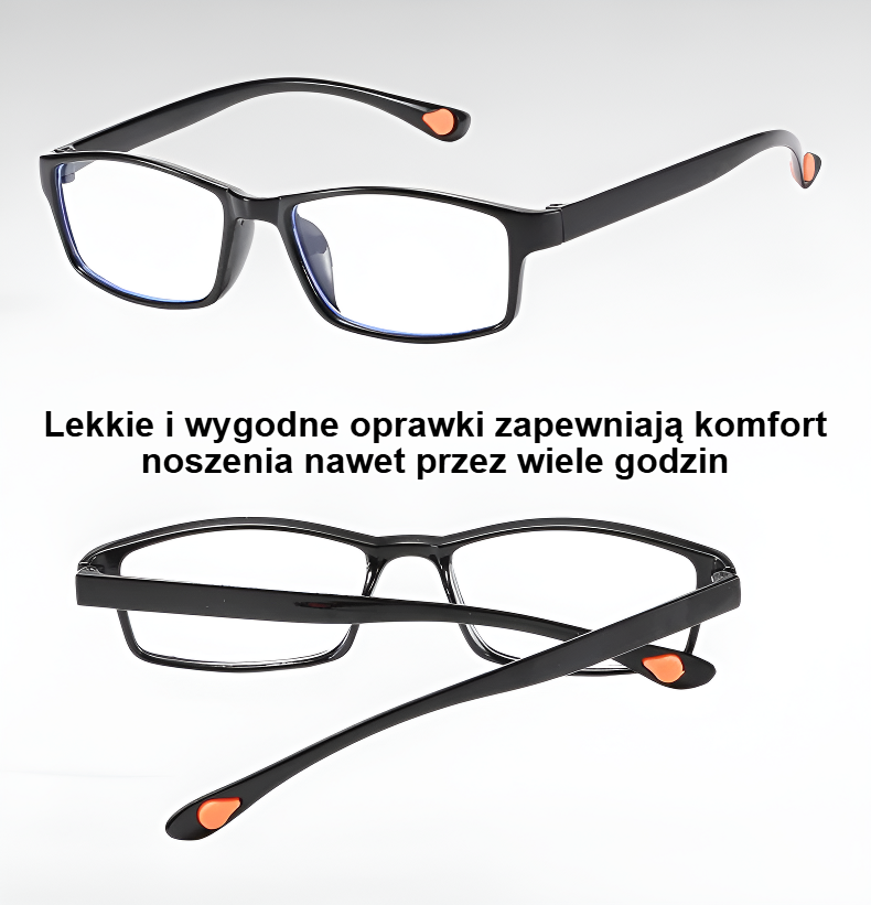 Stylowe okulary do czytania z filtrem światła niebieskiego na tle książki