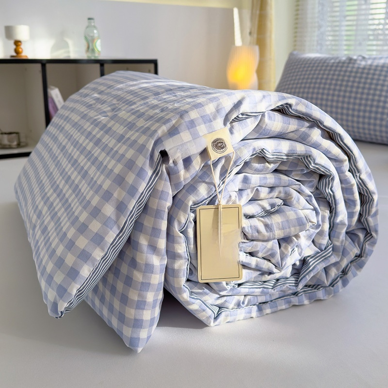 ผ้าห่มบางไฟเบอร์ถั่วเหลือง ผ้าห่มเครื่องปรับอากาศฤดูร้อน ลายตารางสำหรับแม่และเด็ก