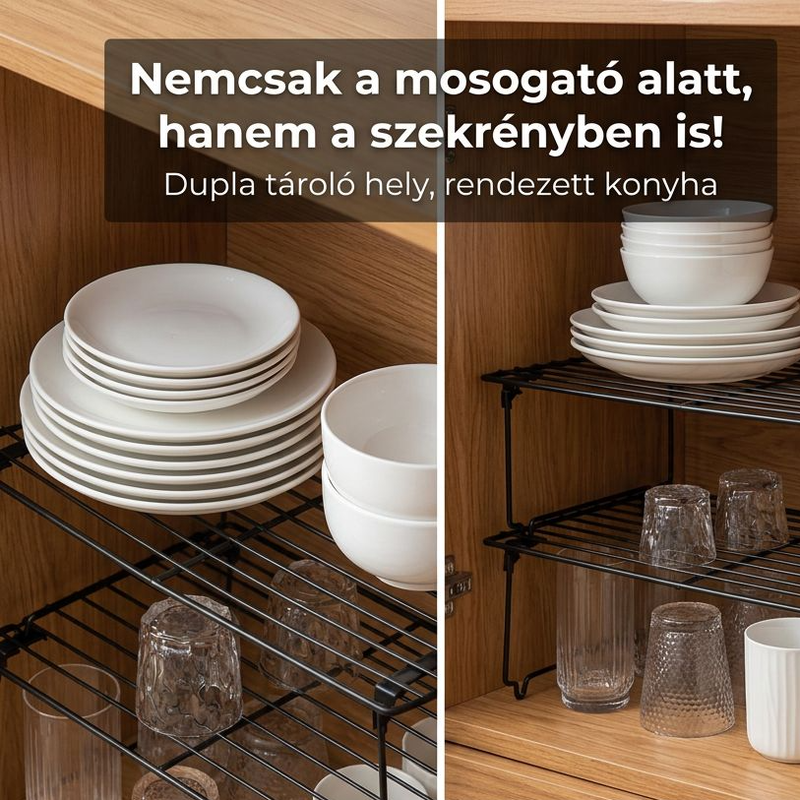 Mosogató fölé bővíthető konyhai polc, fűszertartó tároló