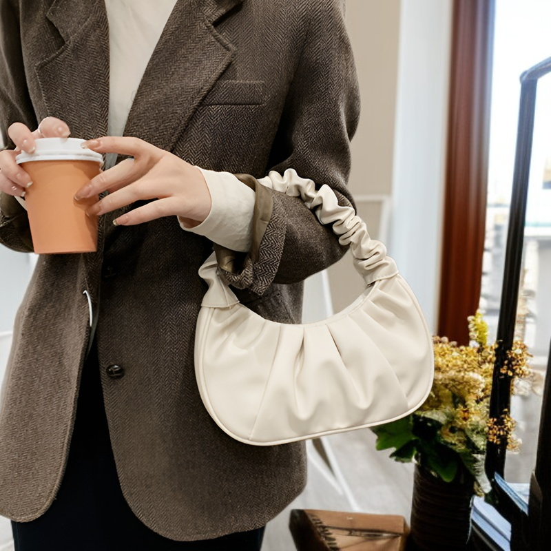  حقيبة سحاب كورية بسيطة للسيدات على شكل سحابة، حقيبة كتف قابلة للطي