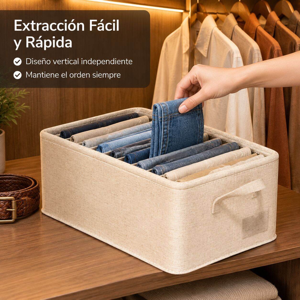 Caja organizadora de pantalones multifuncional, plegable y de tela