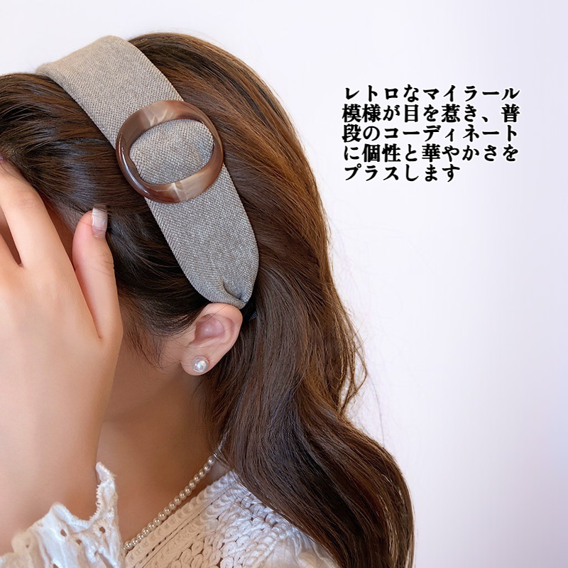 レトロなマイラール模様の小顔効果のあるつば広ヘッドバンド