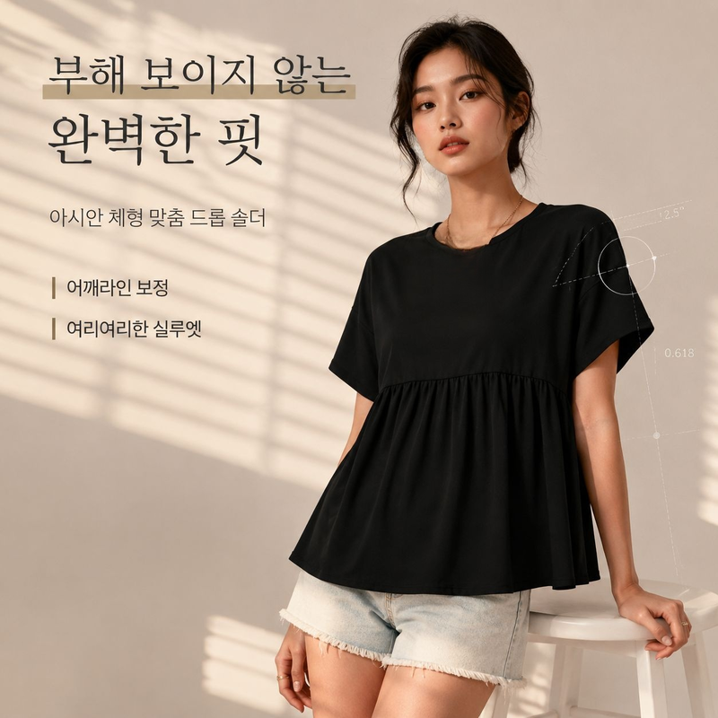여성용 페이크 코튼 린넨 반팔 루즈핏 베이비돌 탑