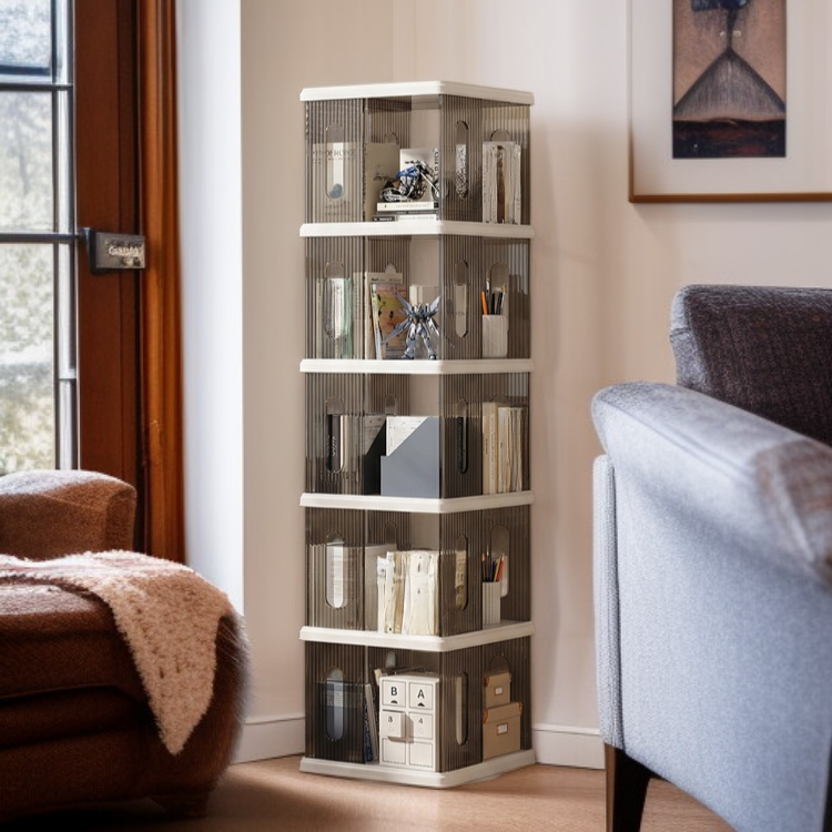 ตู้เก็บของแบบตั้งพื้นสำหรับบ้าน ตู้หนังสือโปร่งใสขนาดใหญ่สำหรับนักเรียน ชั้นวางหนังสือเด็กหมุนได้