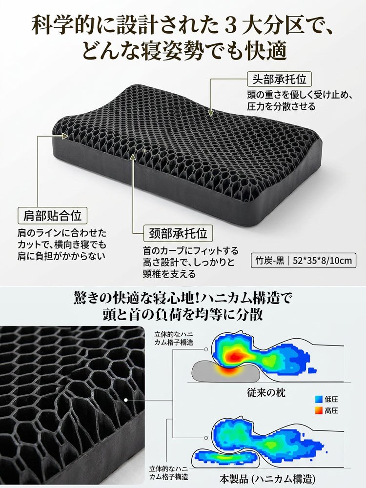  百貨店撤去品の在庫処分につき、完売次第終了！竹炭＋マイナスイオン配合の低反発枕（ペクチン入りジェル）