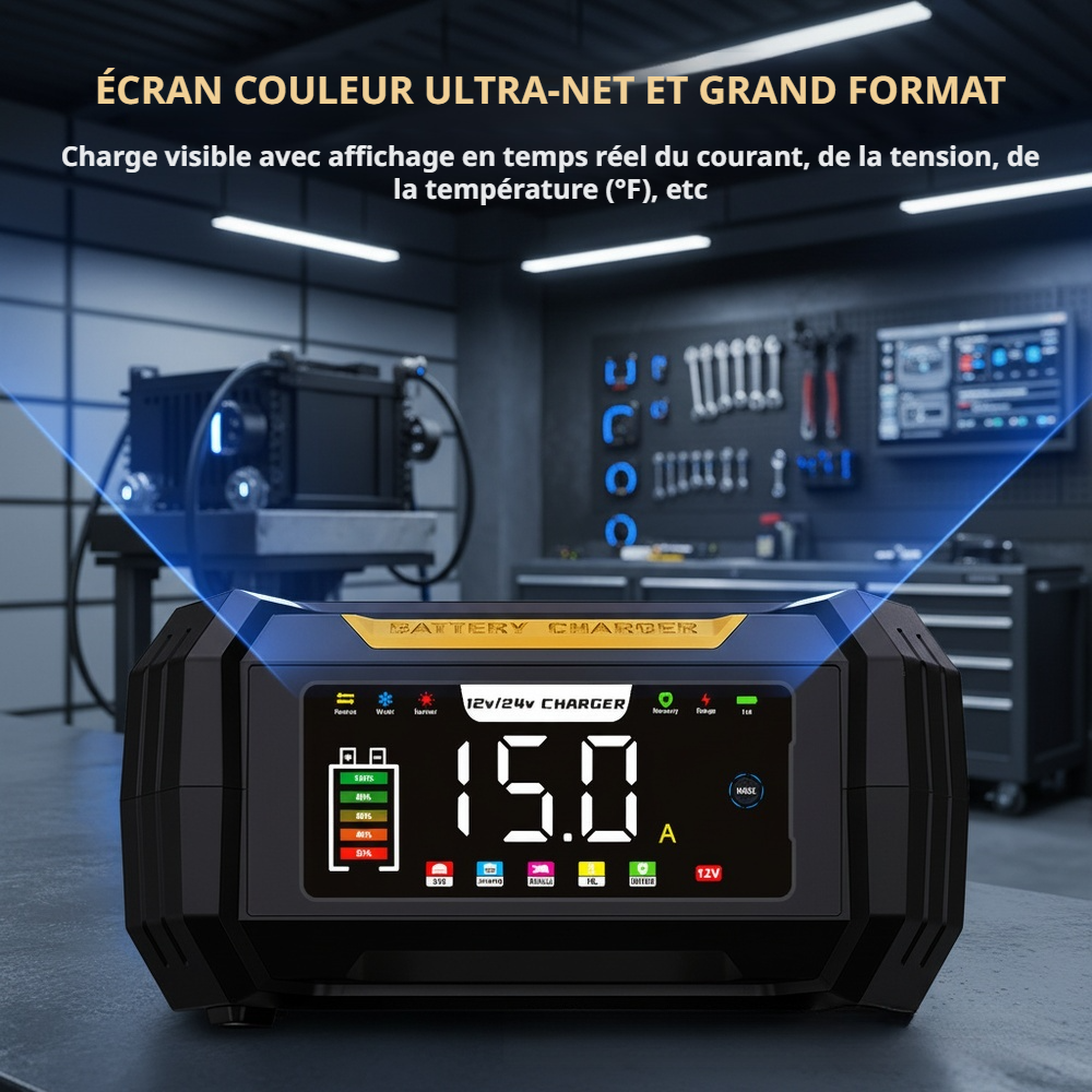 Chargeur portable 12V pour batteries de voiture - compatible plomb-acide et lithium fer phosphate