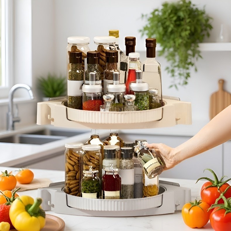 드릴 작업 없이 설치 가능한 회전식 양념통 선반