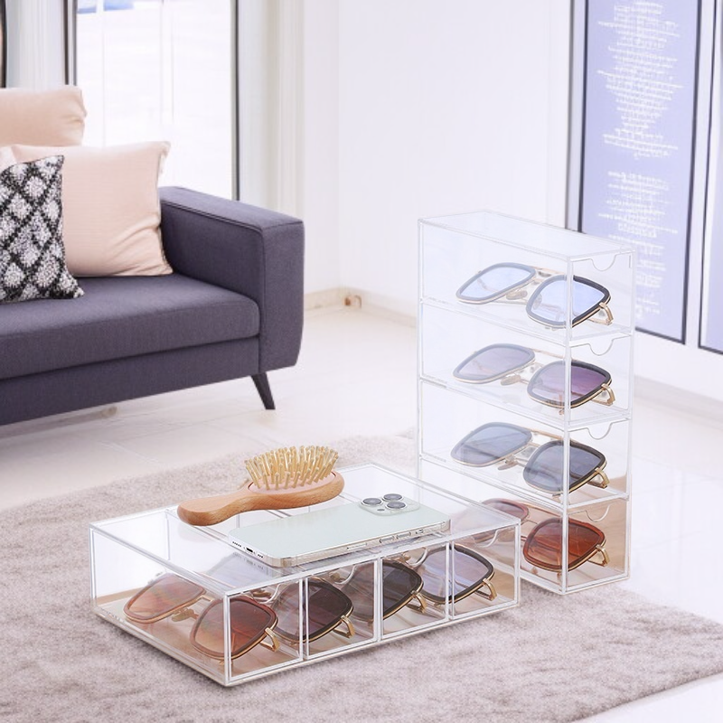 デスクトップ4層引き出しタイプのメガネケース収納ディスプレイボックスはアクリル防塵文具やサングラス収納ボックスと積み重ねることができます