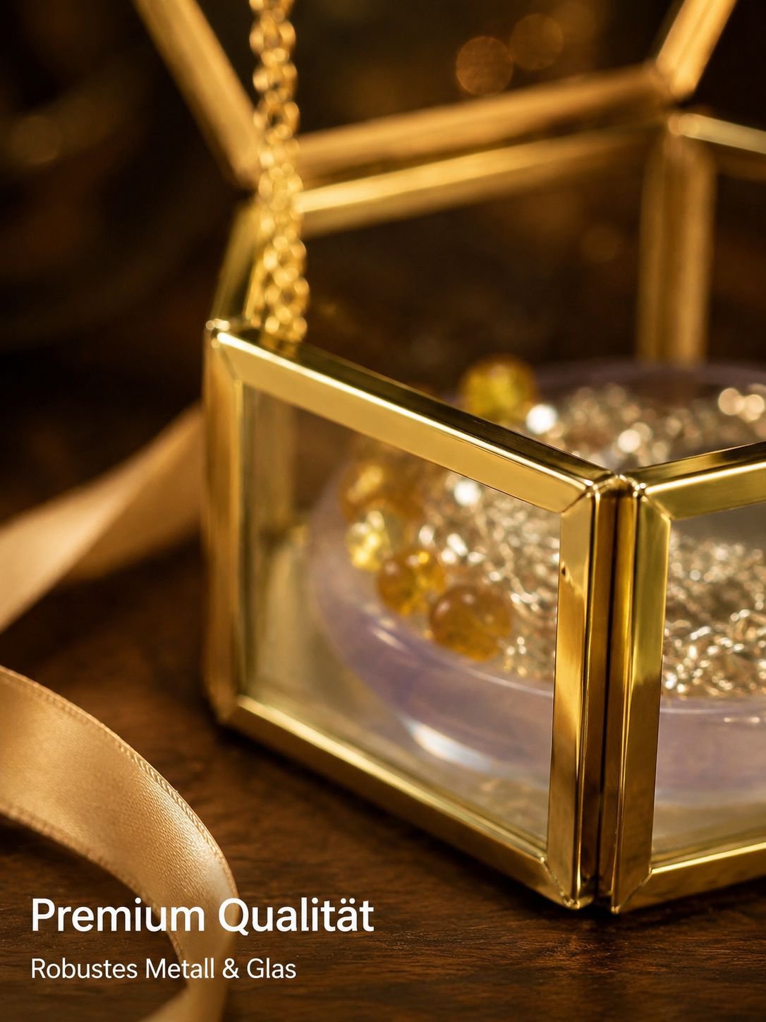 Luxuriöse vergoldete sechseckige Glas Schmuck- und Ringbox Aufbewahrungsbox