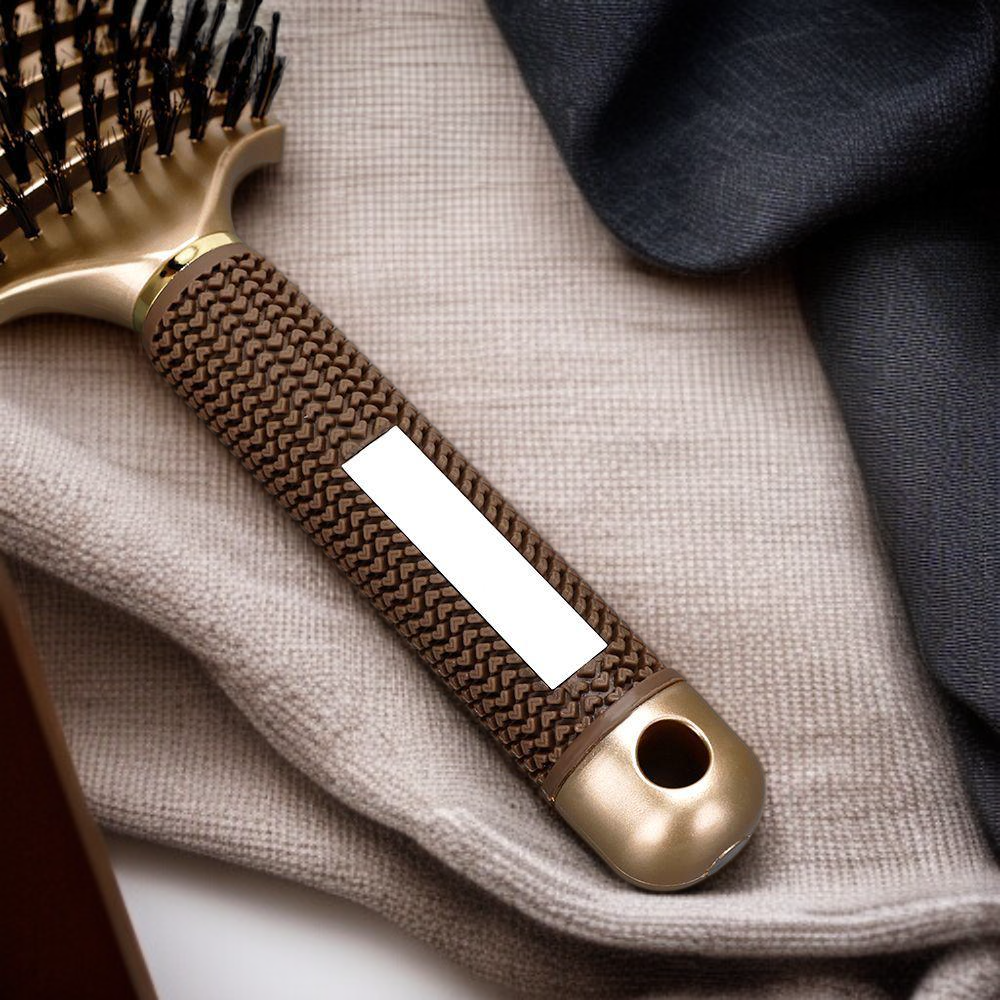 Lockenstyling-Bürste aus Wildschweinborsten, ergonomische Kopfmassagebürste, 9-reihiger Volumenkamm