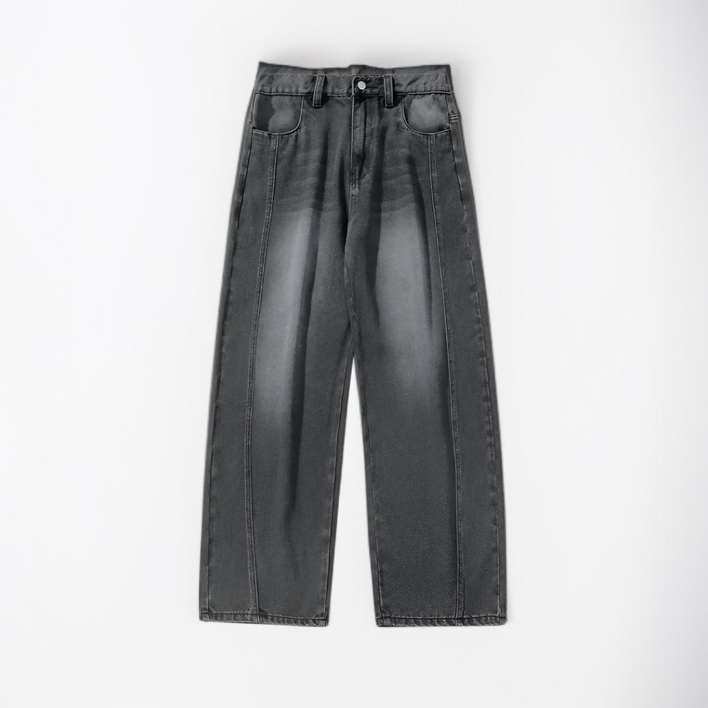 春新作メンズ分割パッチワークワイドシルエットデニムパンツ