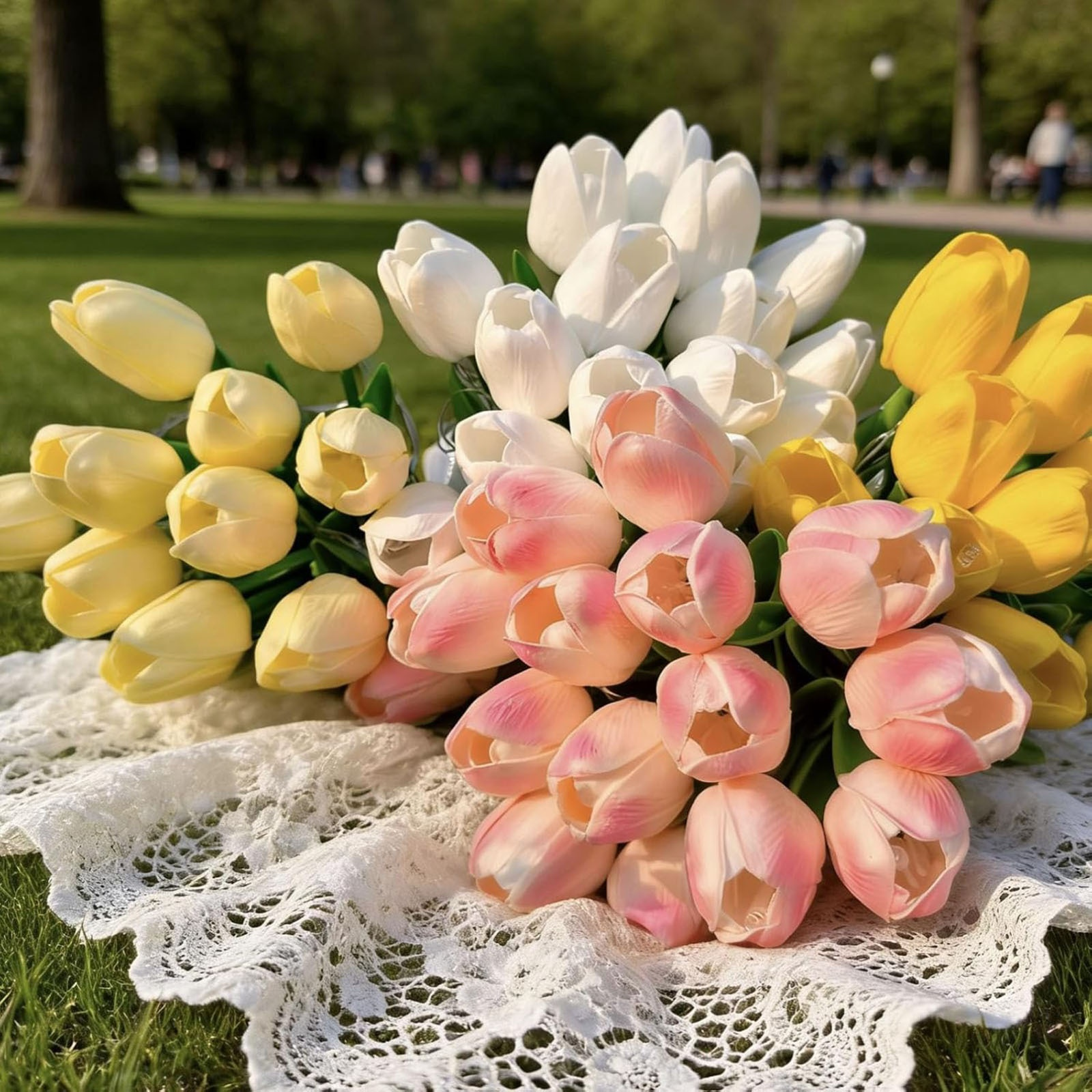 バレンタインデーチューリップ発光手持ち花束家庭装飾ミックスカラー撮影用フェイクフラワー