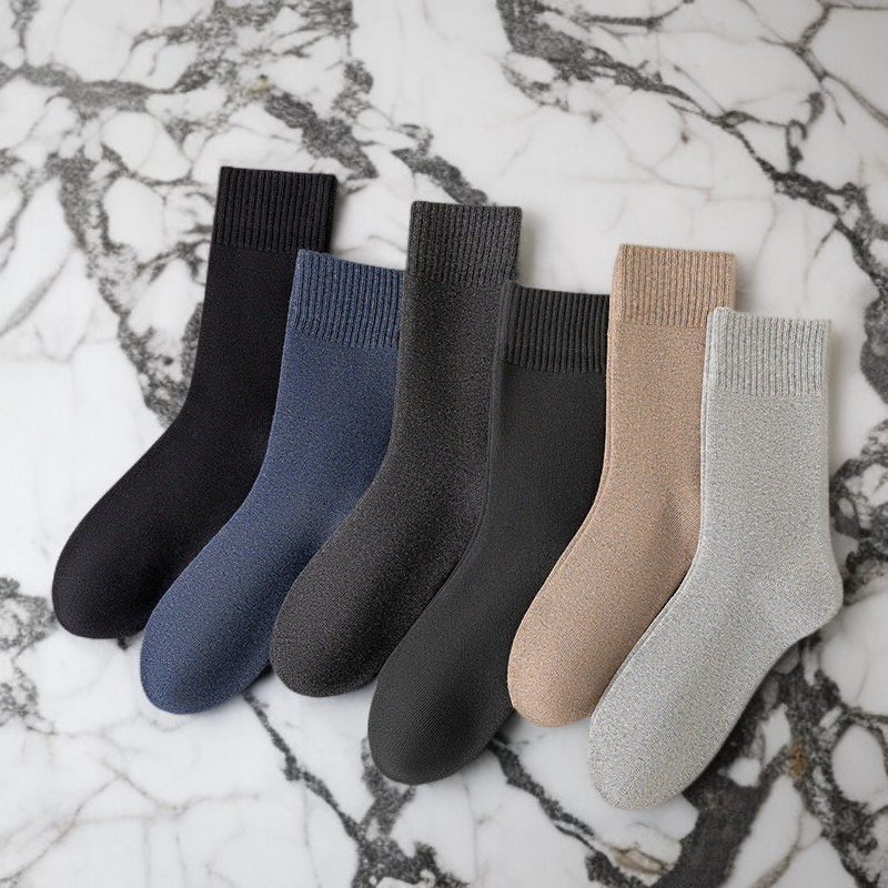 男款毛圈襪加絨加厚純色中筒襪防寒