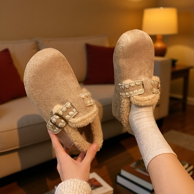 화이트 소프트 버켄 융털 도톰 워커 여성 겨울 플랫 면화 원터치 플랫 컴포트화